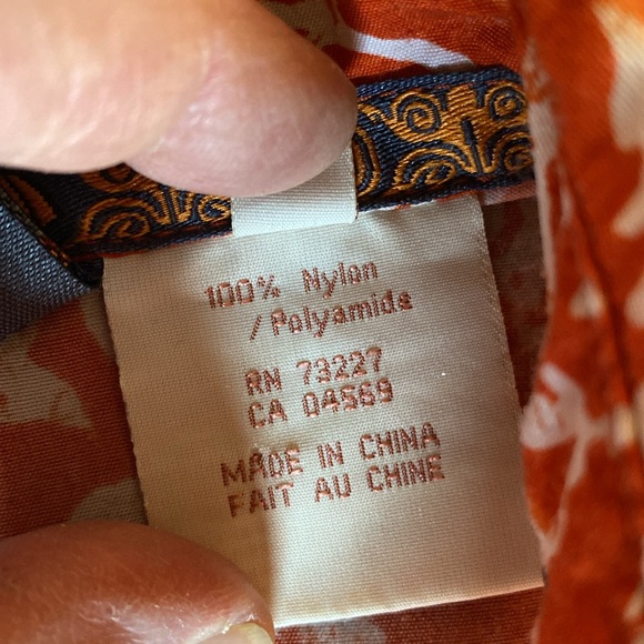 FAR WEST Printed Nylon Sleeveless Button Down Orange/White Grey Buttons Size M - Picture 5 of 11